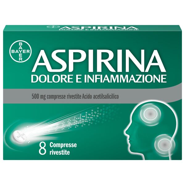 aspirina dolore e infiammazione, antidolorifico e antinfiammatorio, 8 compresse