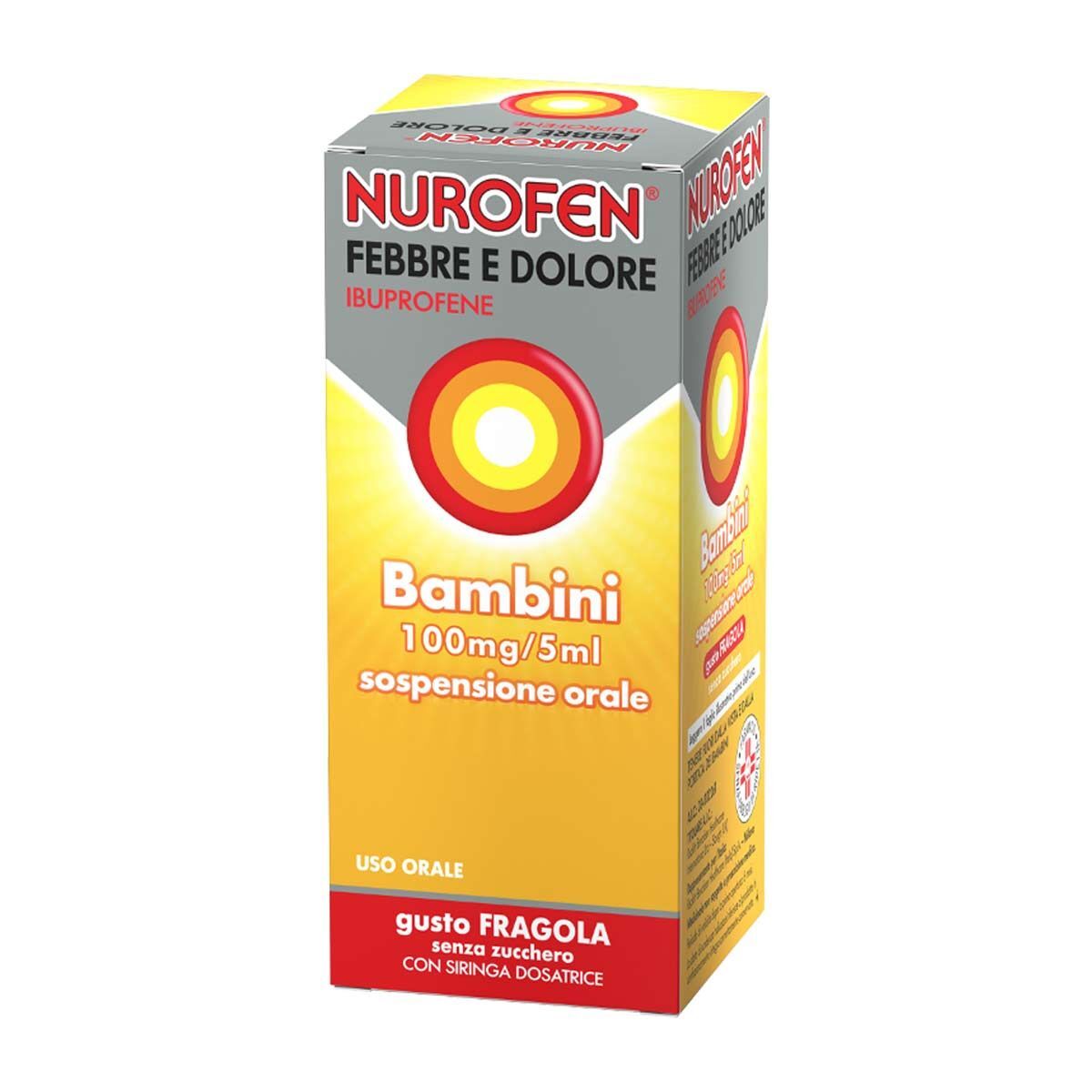 nurofen febbre dolore sciroppo ibuprofene 100mg/5ml gusto fragola 150ml
