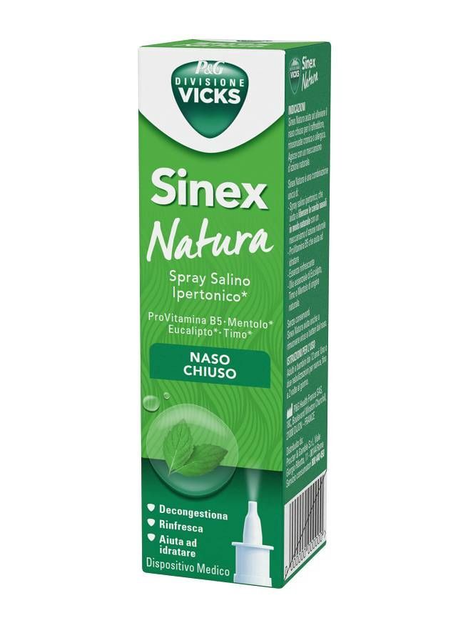 Vicks Sinex Natura Spray Salino Ipertonico Trattamento Naso Chiuso 20ml
