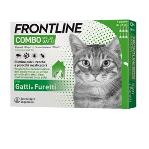 Frontline Combo Spot On Gatti Furetti Soluzione 6 Pipette 0,5ml 50mg+60mg