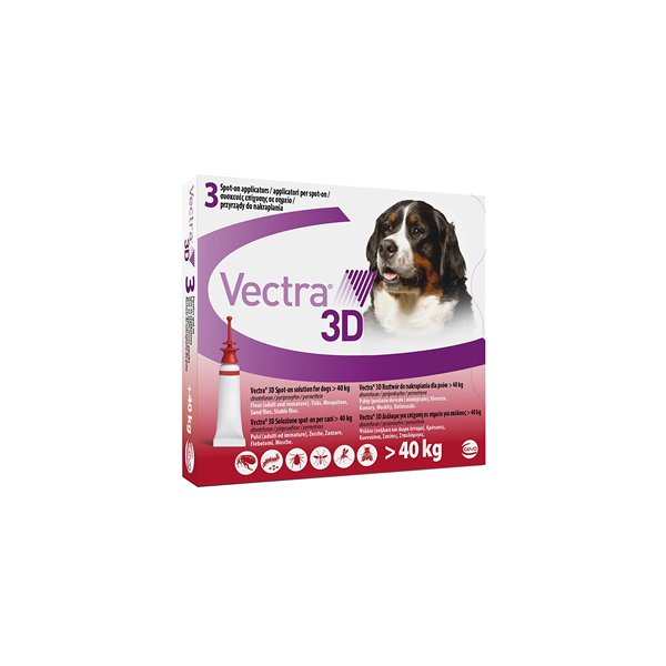 ceva salute animale spa vectra 3d spot-on soluzione 3 pipette 8ml 436mg + 38,7mg + 3.175mg cani oltre 40 kg tappo rosso