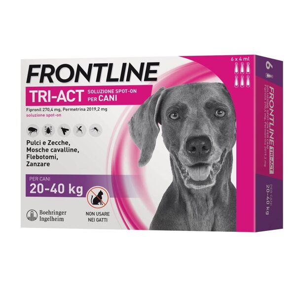 frontline tri-act spot on soluzione cani 20-40kg 6 pipette 0,5ml 33,38mg+252,4mg