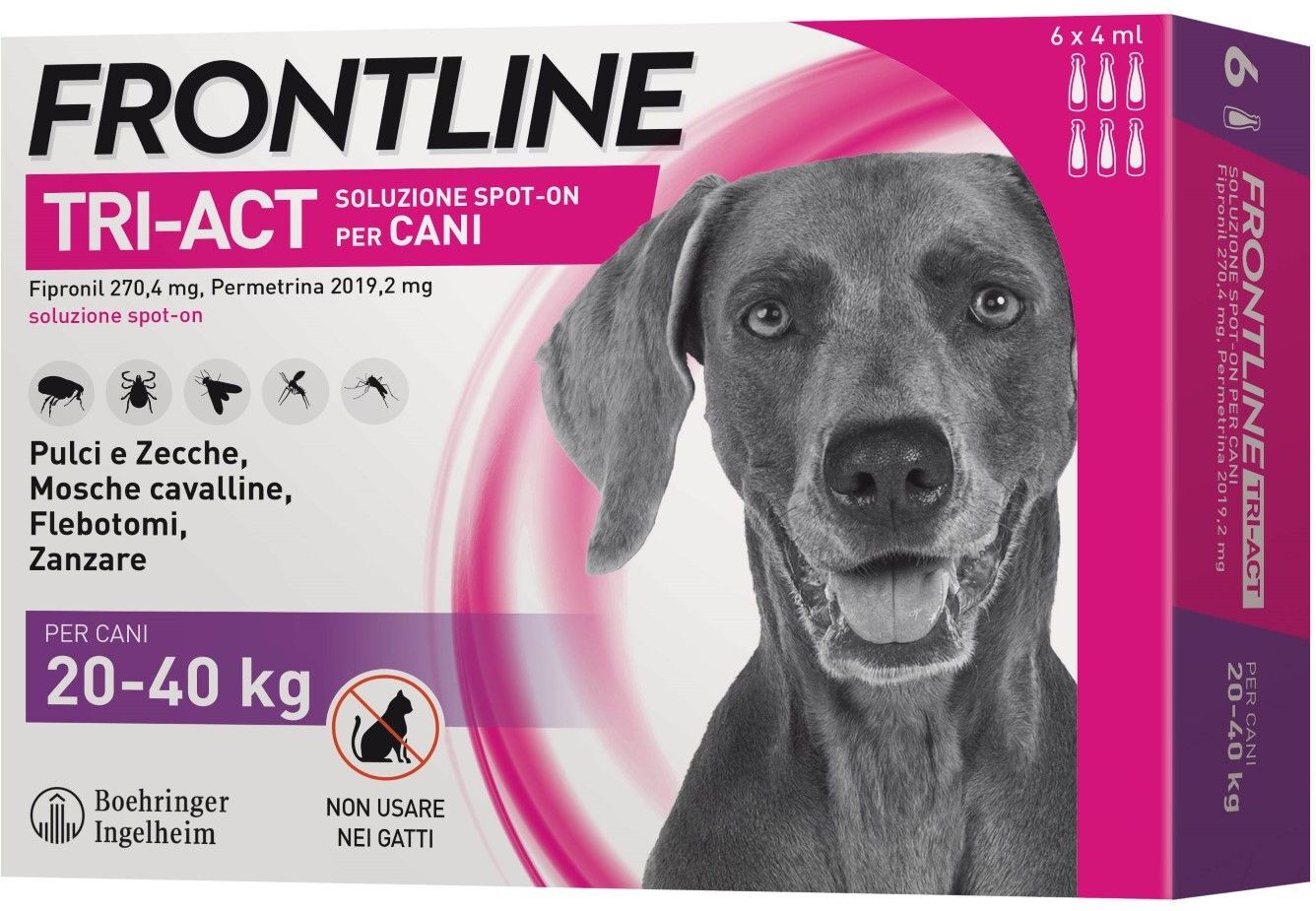 frontline tri-act spot on soluzione cani 20-40kg 6 pipette 0,5ml 33,38mg+252,4mg