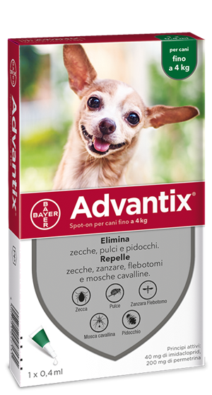 Advantix Spot On Soluzione 1 Pipetta 0,4ml 40mg + 200mg Cani Fino A 4 Kg