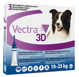 Ceva salute animale spa Vectra 3d Spot-on Soluzione 3 Pipette 3,6ml 196mg + 17,4mg + 1429mg Cani Da 10 A 25 Kg Tappo Blu