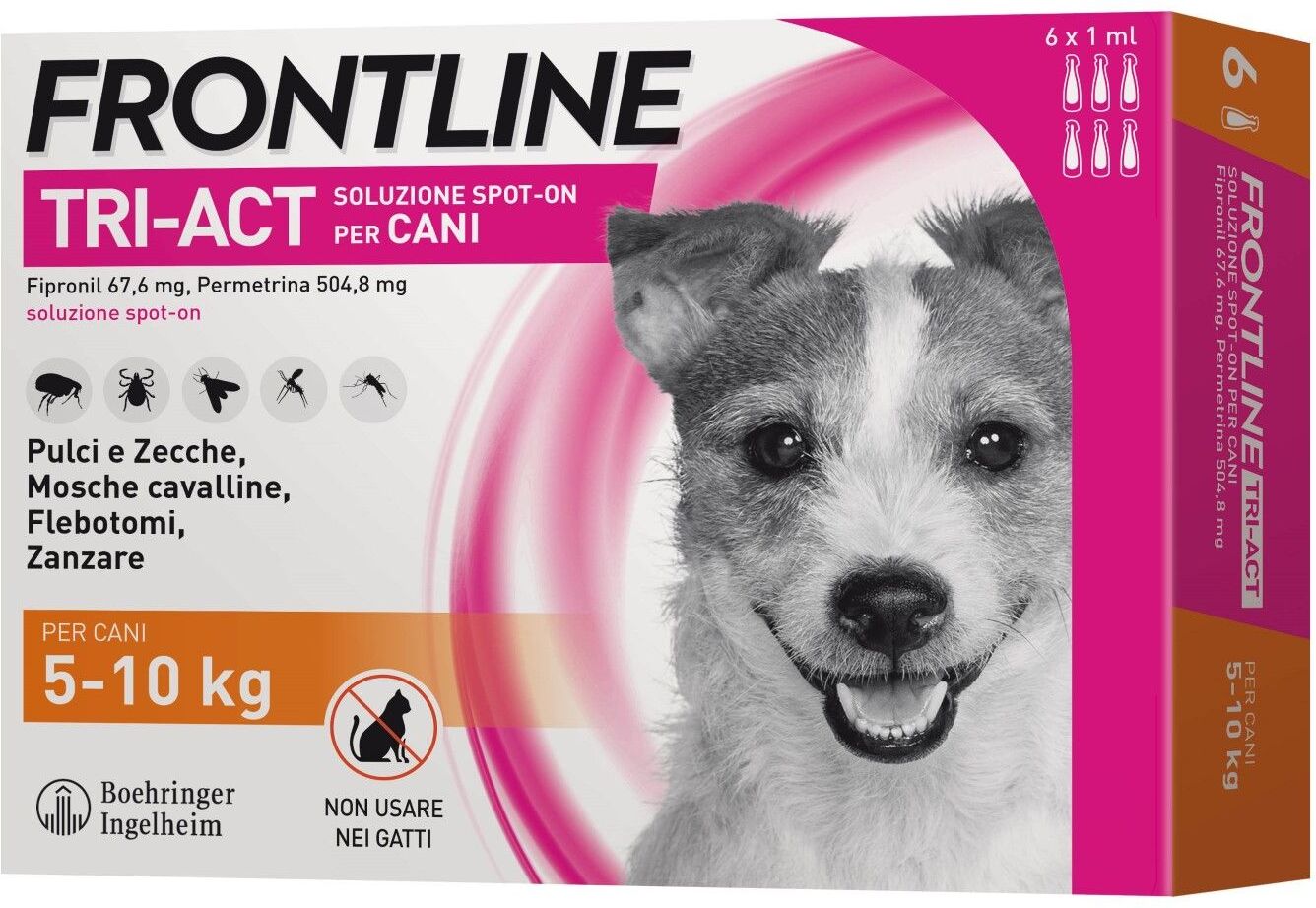 Frontline Tri-act Spot On Soluzione Cani 5-10kg 6 Pipette 0,5ml 33,38mg+252,4mg