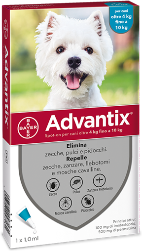 Advantix Spot On Soluzione 1 Pipetta 1ml 100mg + 500mg Cani Da 4 A 10 Kg