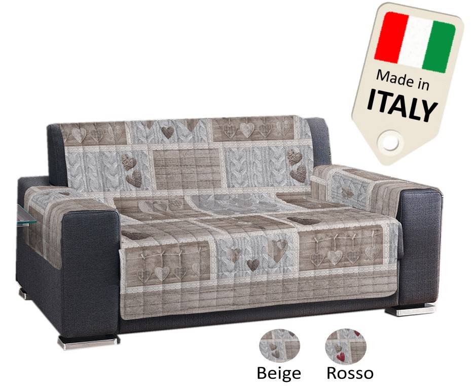 Copridivano Copripoltrona Trapuntato made in Italy stile shabby rosso o beige