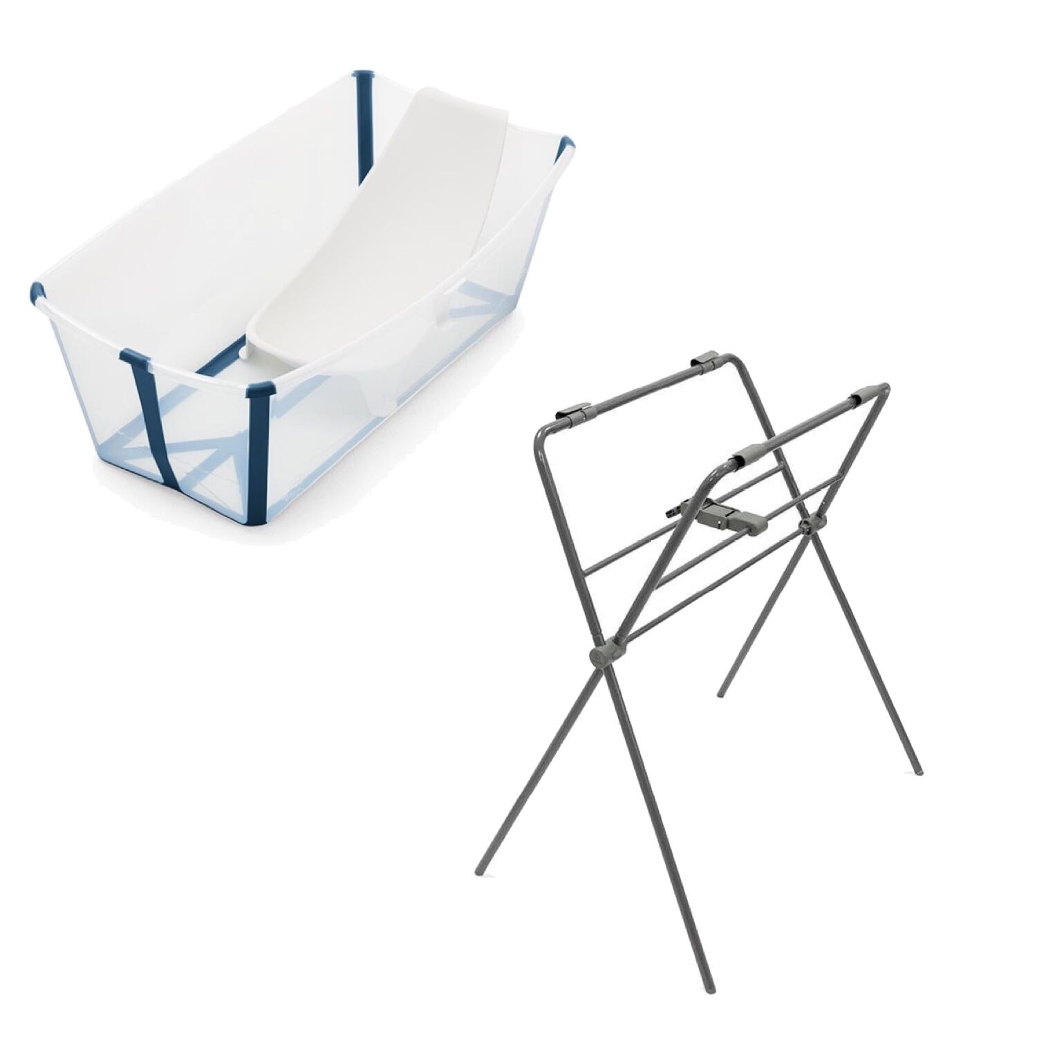 stokke flexi bath vaschetta con riduttore e supporto stand blue