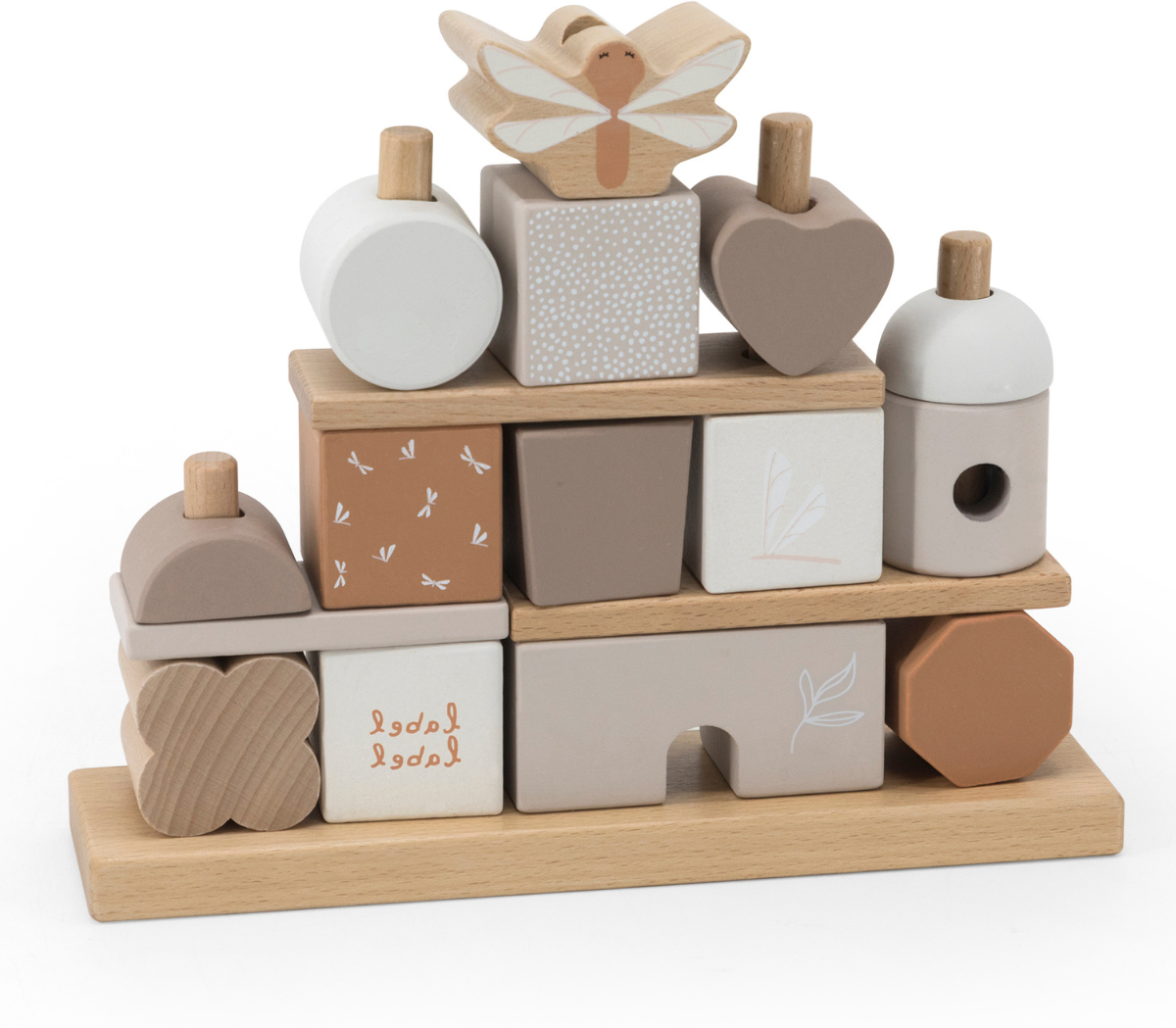 Label Label Casetta Blocchi Impilabili in Legno Beige