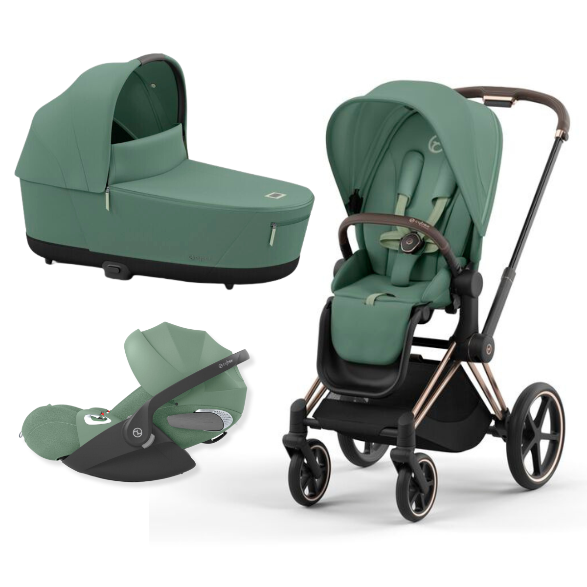 cybex platinum trio priam con cloud t plus rose gold - leaf green