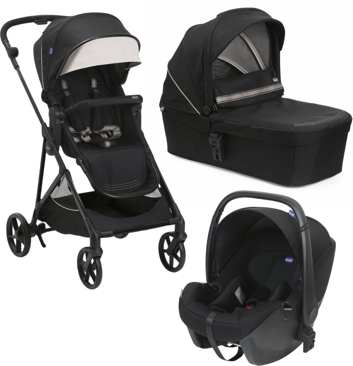 chicco trio seety con seggiolino auto kory essential etna black