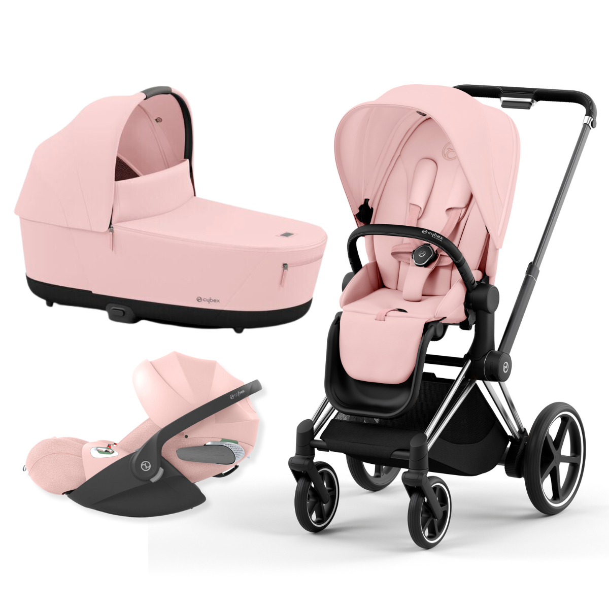 Cybex Platinum Trio Priam con Cloud T Plus Chrome Black Details - Peach Pink