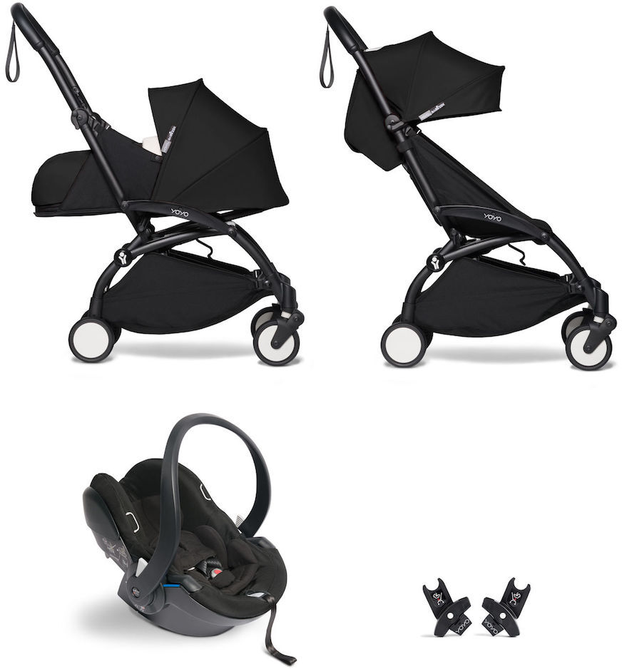 Babyzen Trio Passeggino Yoyo2 6+ con Kit 0+ Navicella e Seggiolino Auto Yoyo con Adattatori Nero - Nero