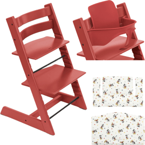 Stokke Promo Tripp Trapp con Cuscino e Baby Set Warm Red - Mickey Celebration