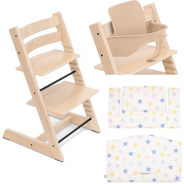 stokke promo tripp trapp con cuscino e baby set omaggio natural - stars multi