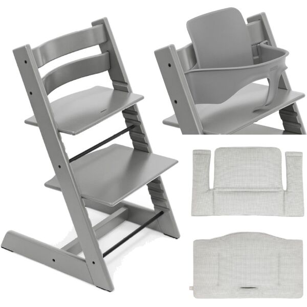 stokke promo tripp trapp con cuscino e baby set storm grey - nordic grey