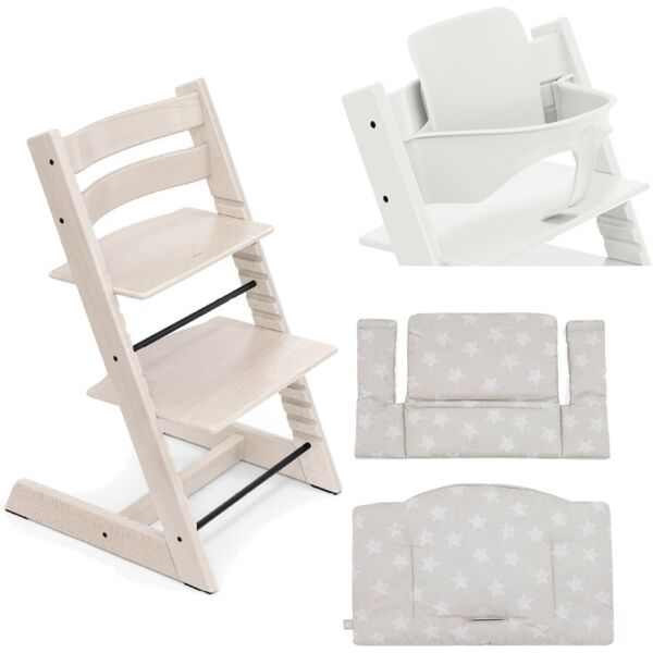 stokke promo tripp trapp con cuscino e baby set whitewash - stars silver