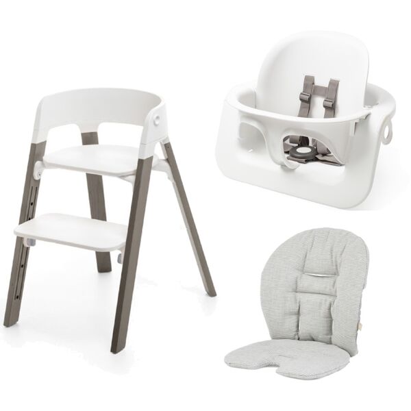 stokke promo steps sedia con babyset steps e cuscino hazy grey-nordic grey