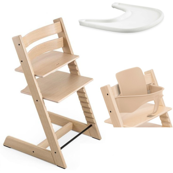 stokke promo tripp trapp e vassoio con baby set omaggio natural - white