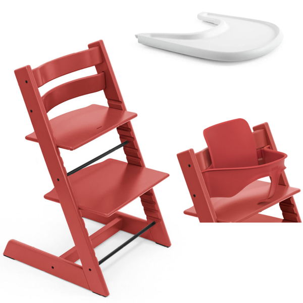 stokke promo tripp trapp e vassoio con baby set warm red - white