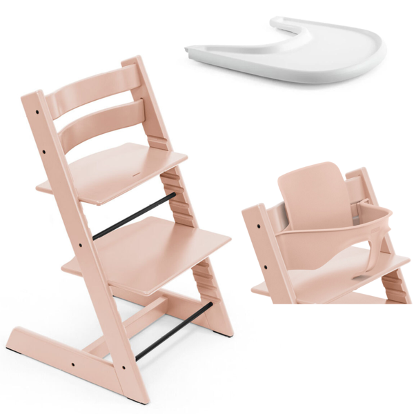 stokke promo tripp trapp e vassoio con baby set serene pink - white