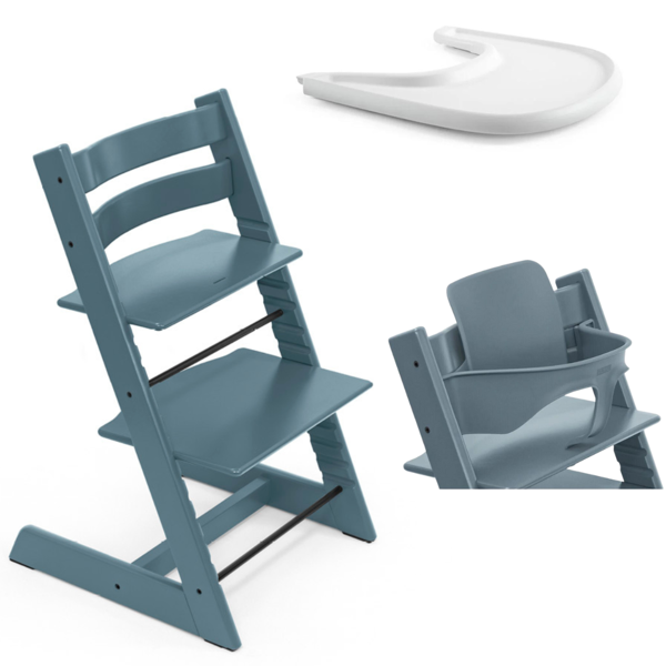 stokke promo tripp trapp e vassoio con baby set fjord blue - white