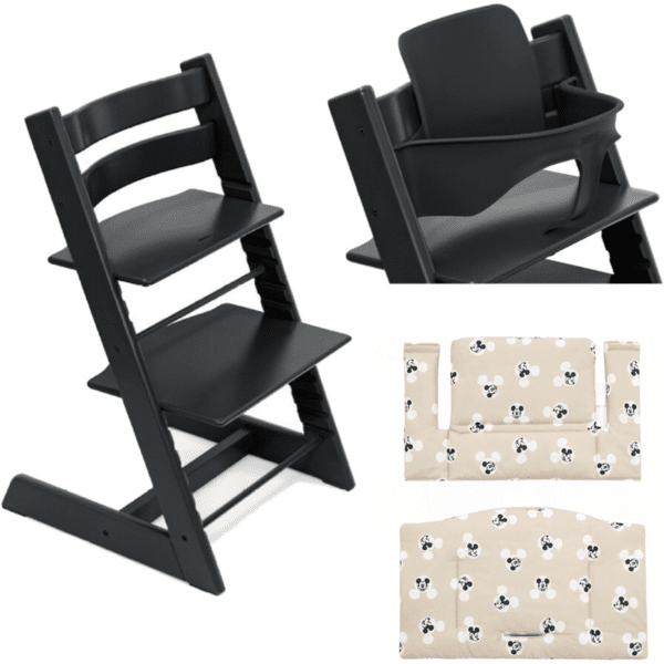 stokke promo tripp trapp con cuscino e baby set omaggio black - mickey signature