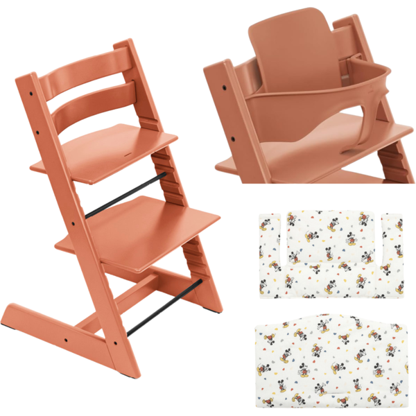 stokke promo tripp trapp con cuscino e baby set terracotta - mickey celebration