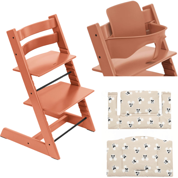 stokke promo tripp trapp con cuscino e baby set terracotta - mickey signature