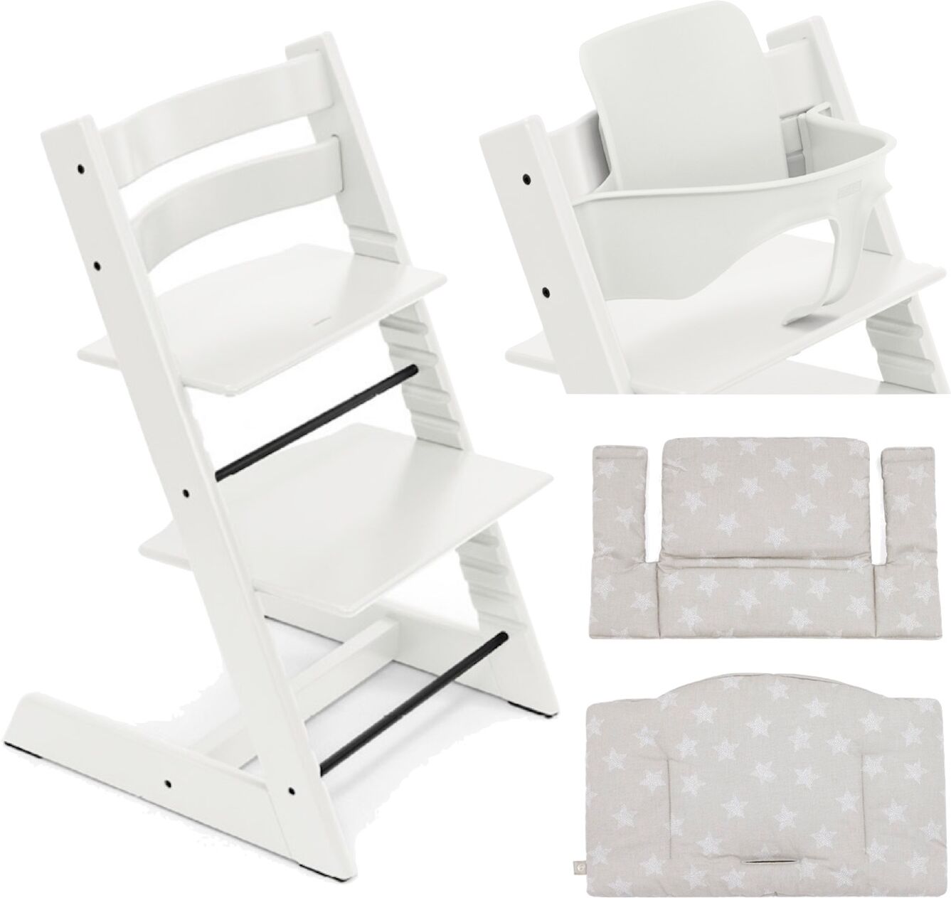 stokke promo tripp trapp con cuscino e baby set white - star silver