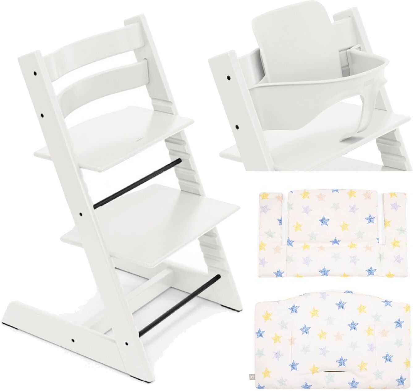 stokke promo tripp trapp con cuscino e baby set omaggio white - stars multi