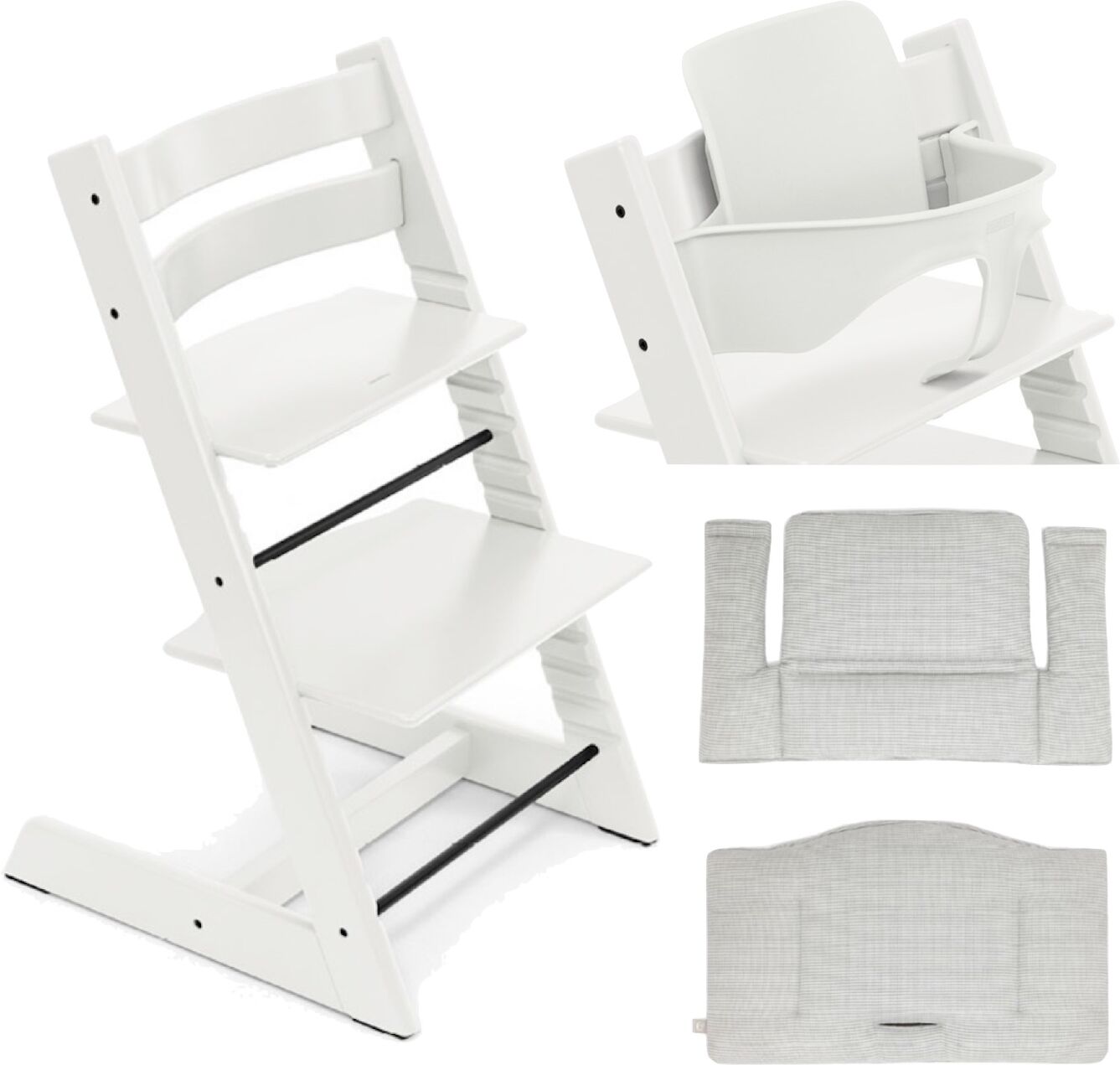 stokke promo tripp trapp con cuscino e baby set omaggio white - nordic grey