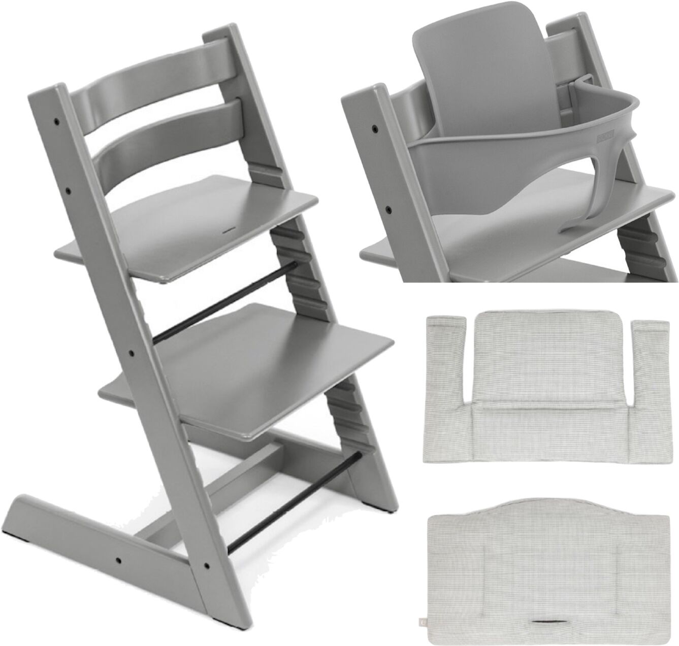 stokke promo tripp trapp con cuscino e baby set omaggio storm grey - nordic grey