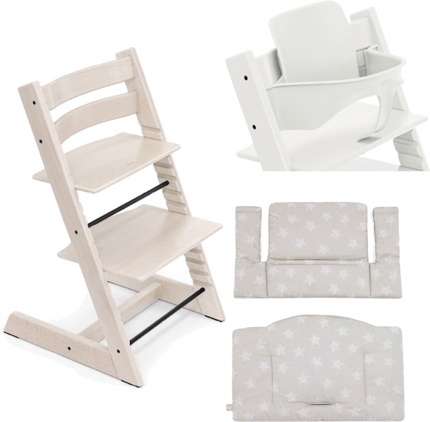 stokke promo tripp trapp con cuscino e baby set omaggio whitewash - stars silver