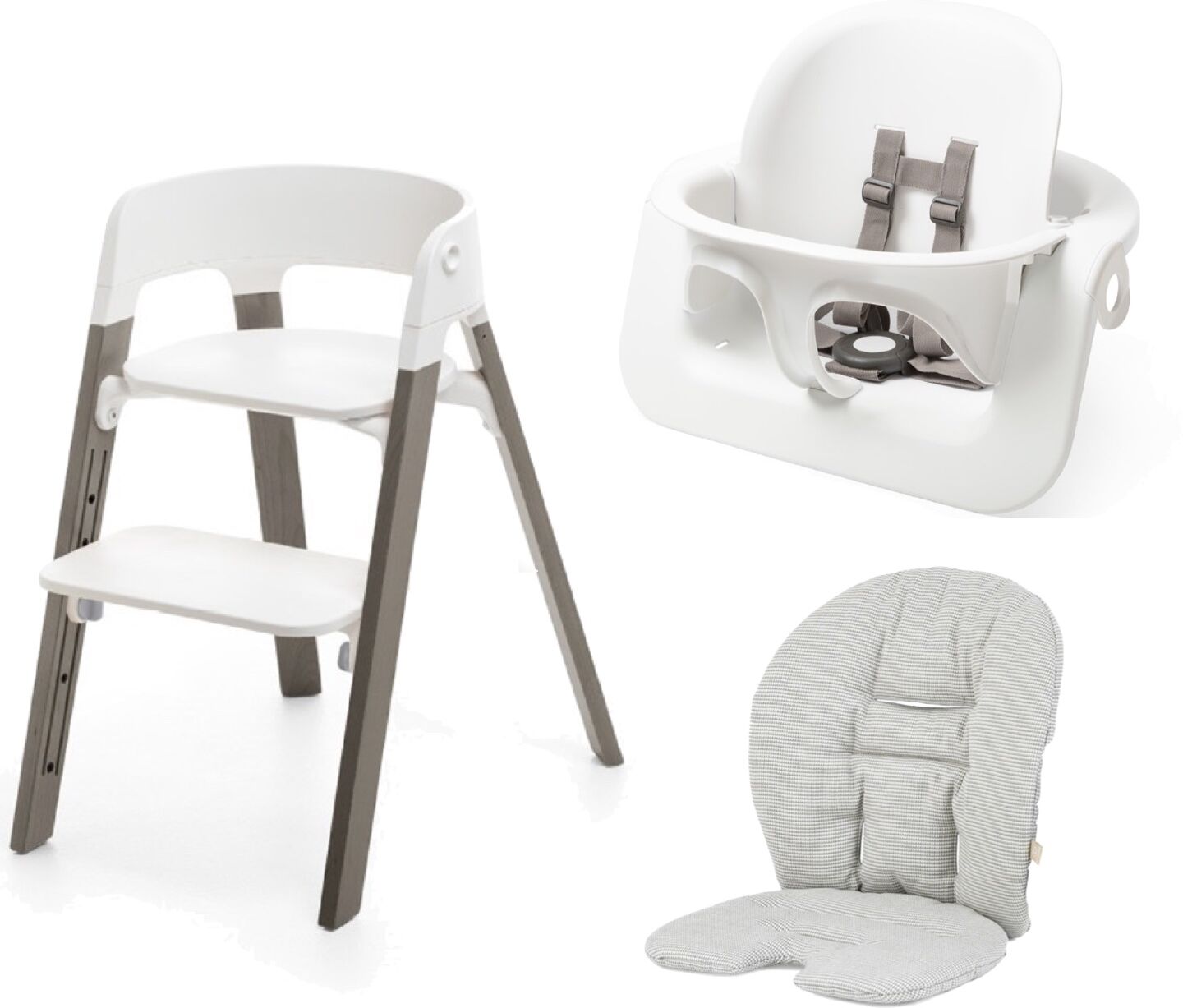 stokke promo steps sedia con babyset steps e cuscino hazy grey-nordic grey