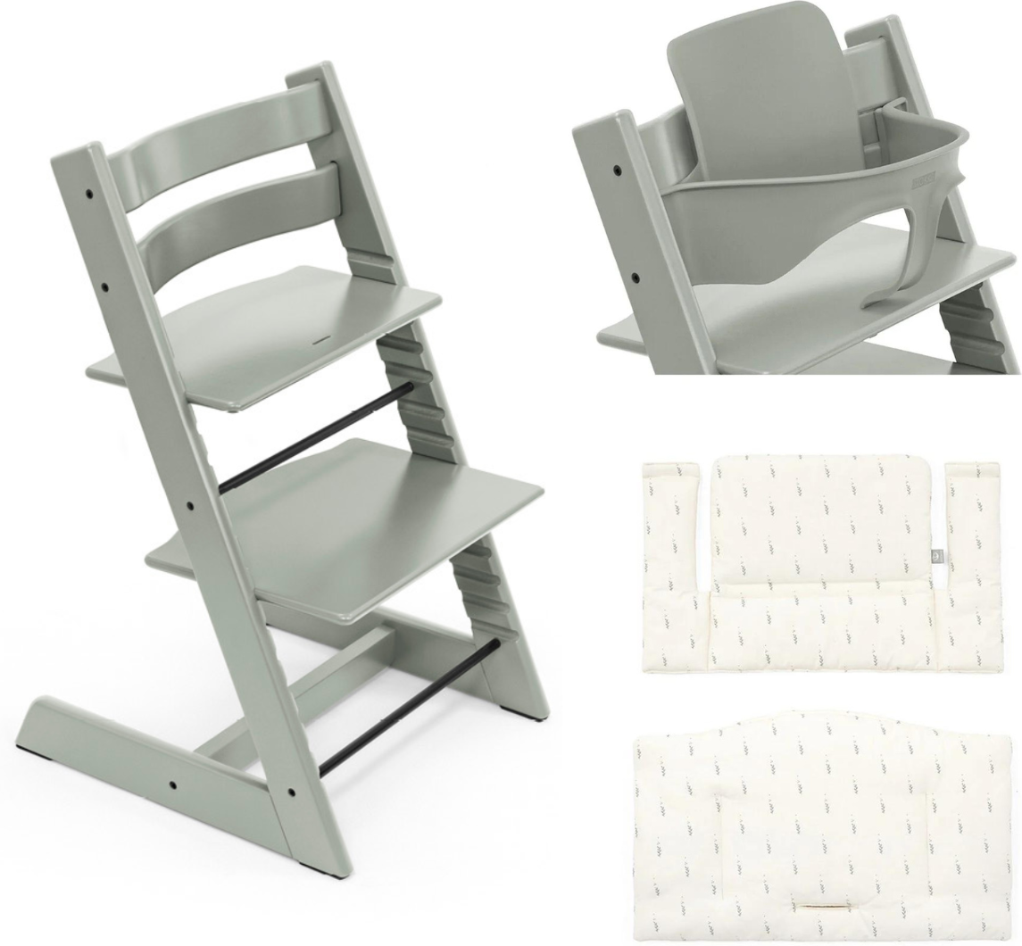 stokke promo tripp trapp con cuscino e baby set glacier green - wheat cream