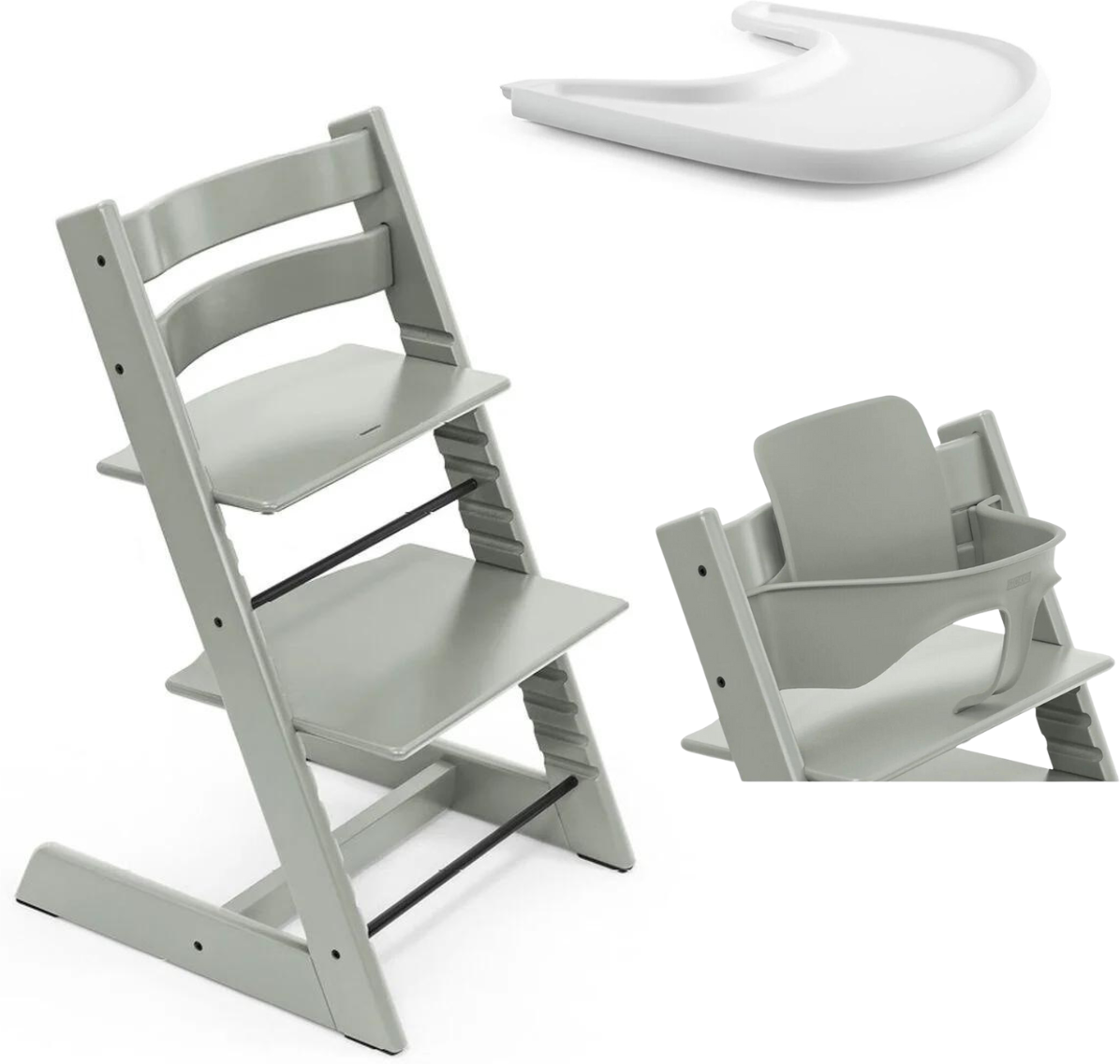 stokke promo tripp trapp e vassoio con baby set omaggio glacier green - white