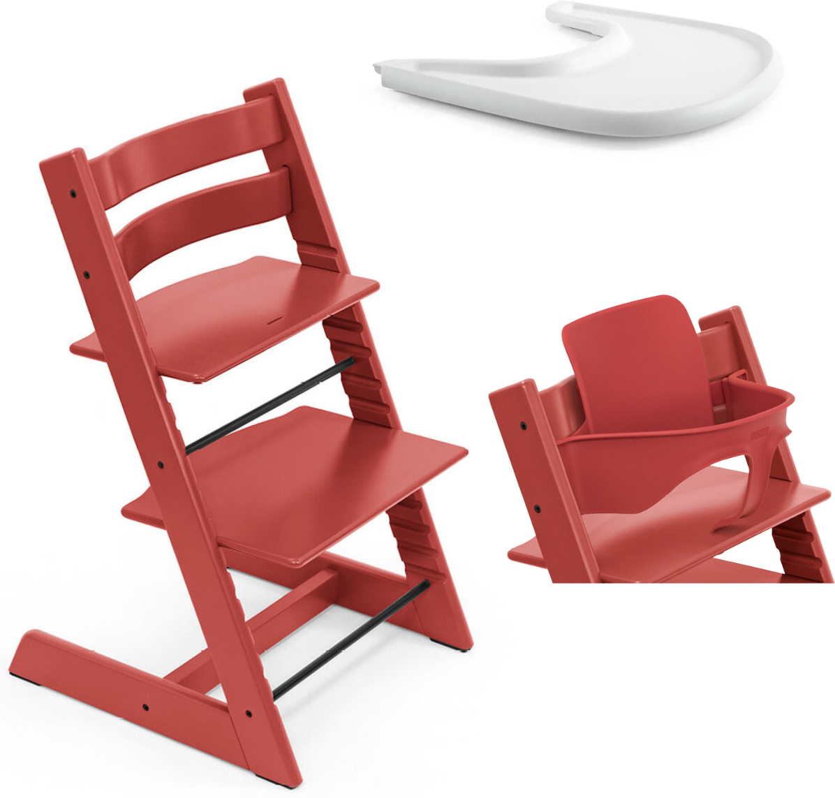 stokke promo tripp trapp e vassoio con baby set omaggio warm red - white