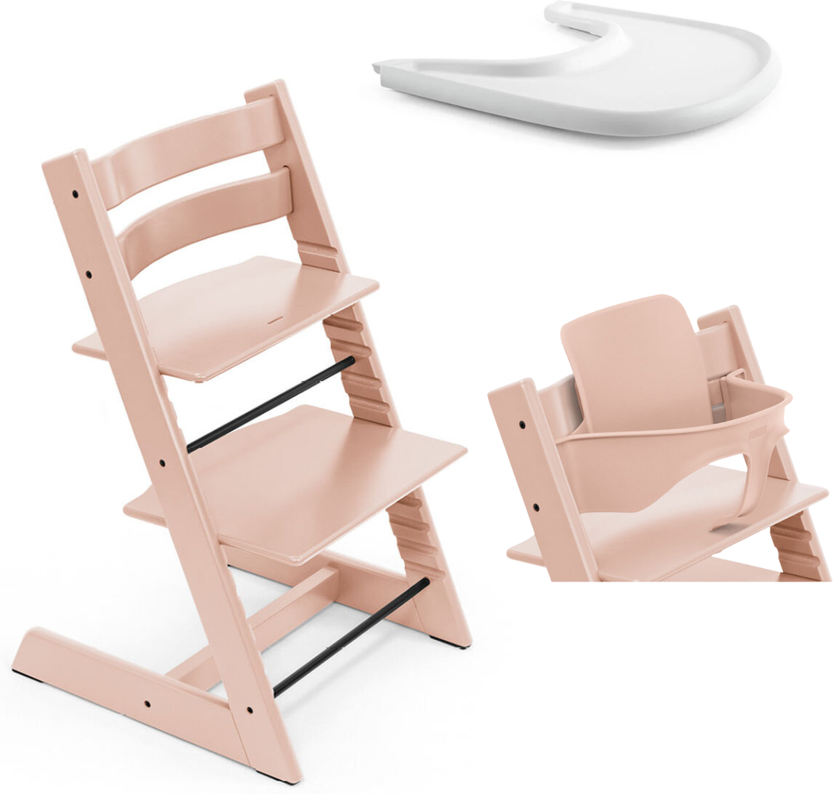 stokke promo tripp trapp e vassoio con baby set omaggio serene pink - white