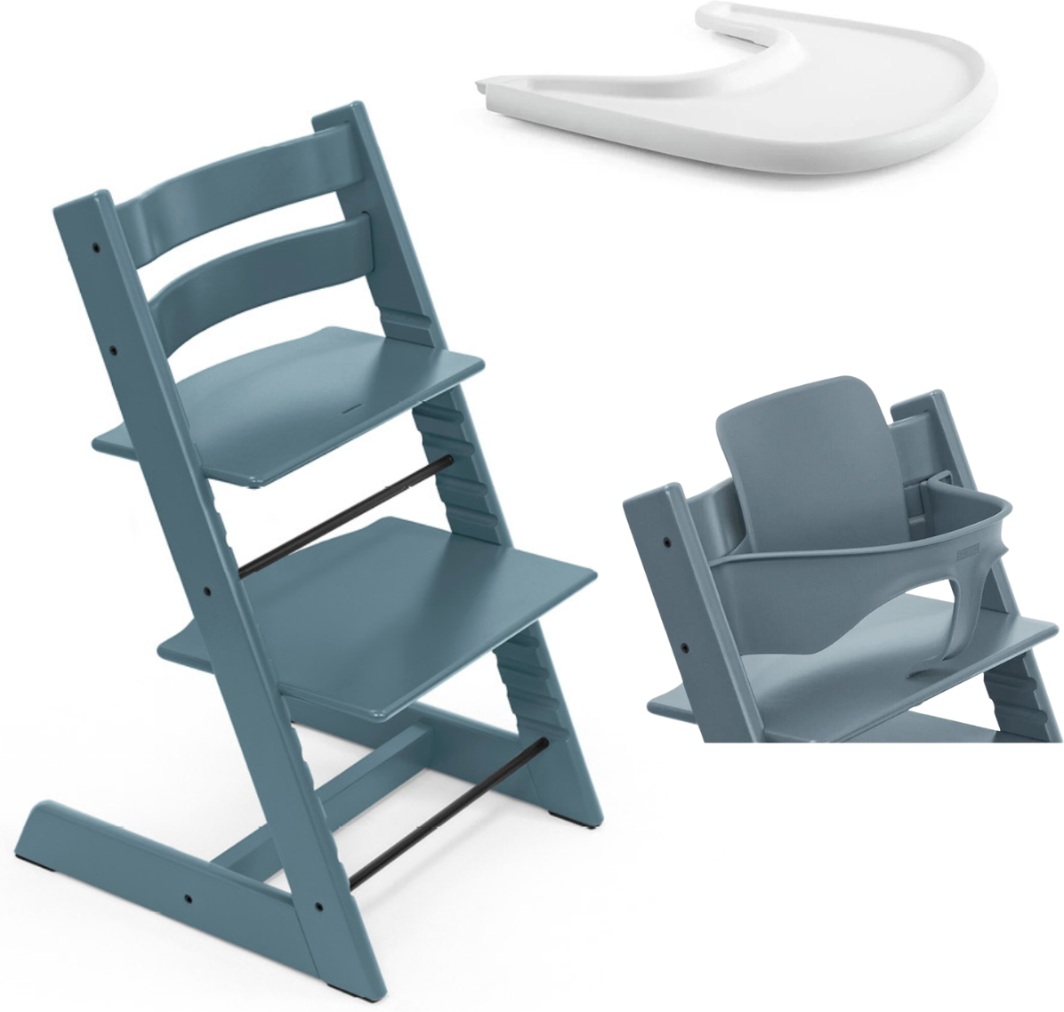 stokke promo tripp trapp e vassoio con baby set fjord blue - white