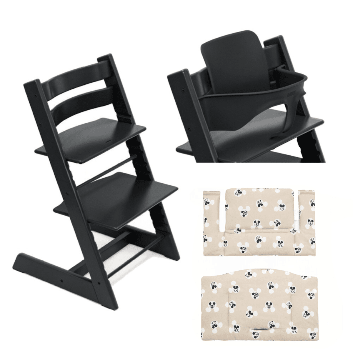 stokke promo tripp trapp con cuscino e baby set omaggio black - mickey signature