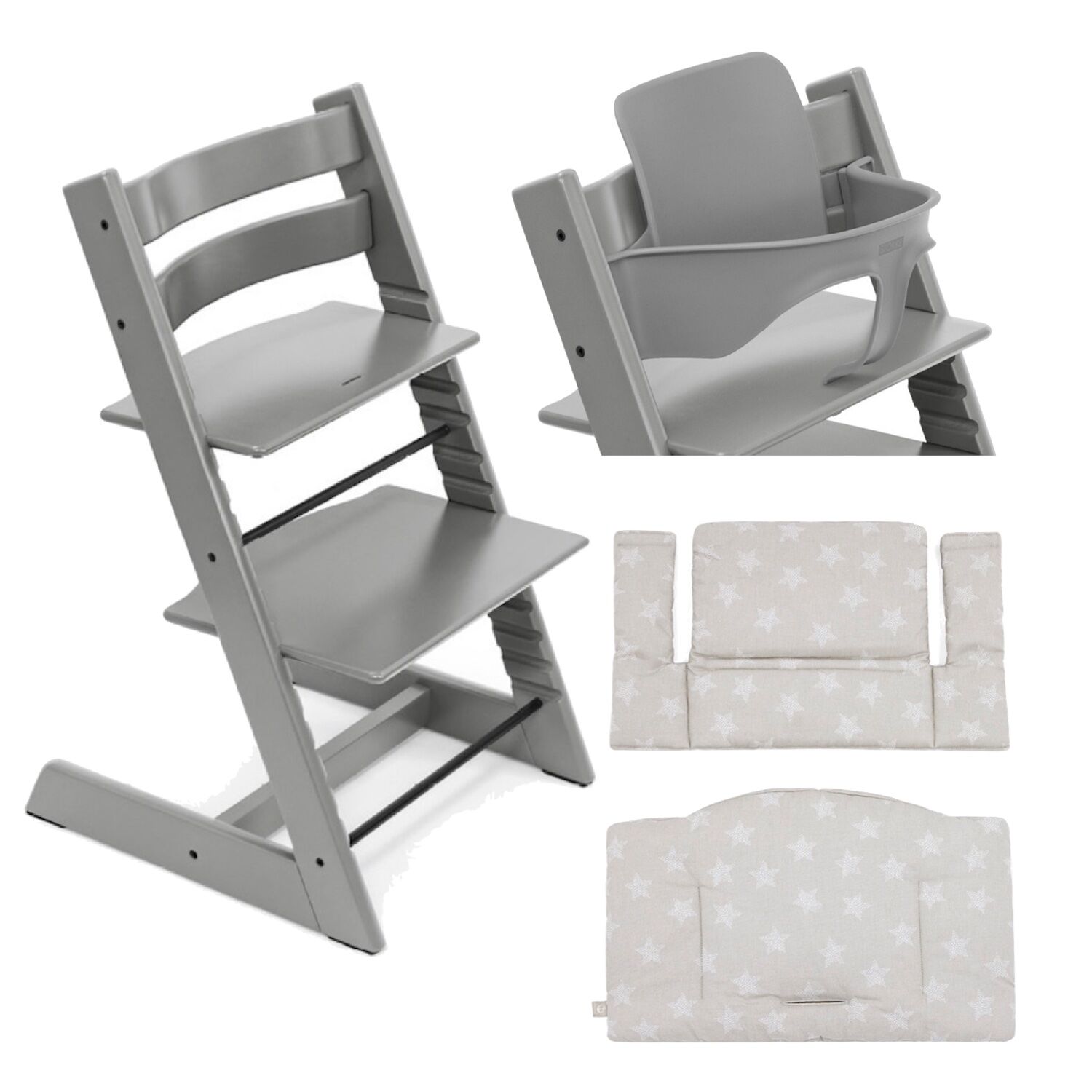 Stokke Promo Tripp Trapp con Cuscino e Baby Set Storm Grey - Star Silver