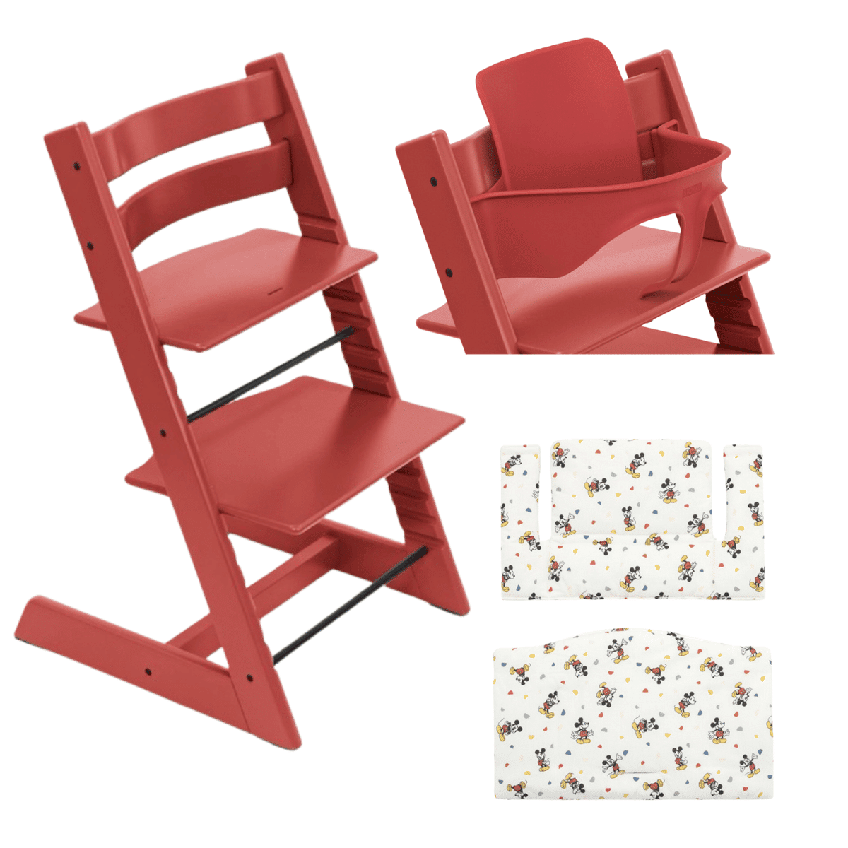 Stokke Promo Tripp Trapp con Cuscino e Baby Set OMAGGIO Warm Red - Mickey Celebration