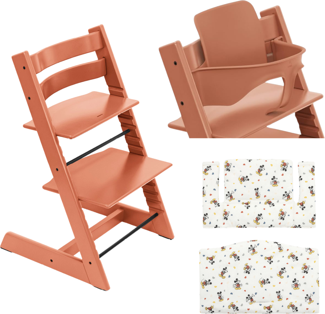 Stokke Promo Tripp Trapp con Cuscino e Baby Set Terracotta - Mickey Celebration