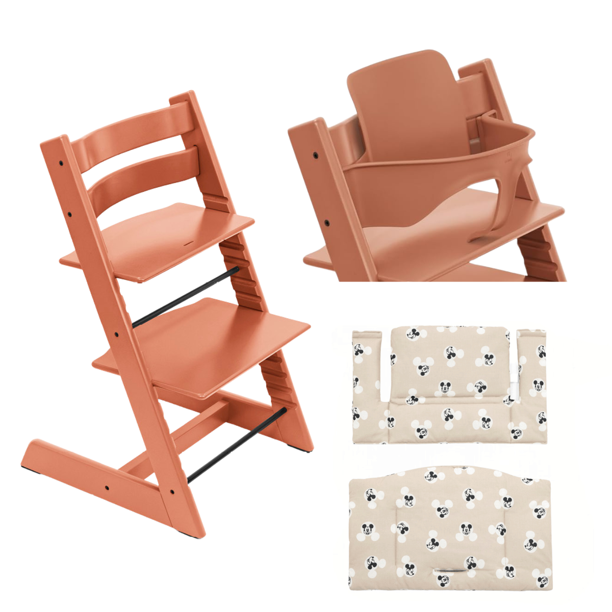 Stokke Promo Tripp Trapp con Cuscino e Baby Set Terracotta - Mickey Signature