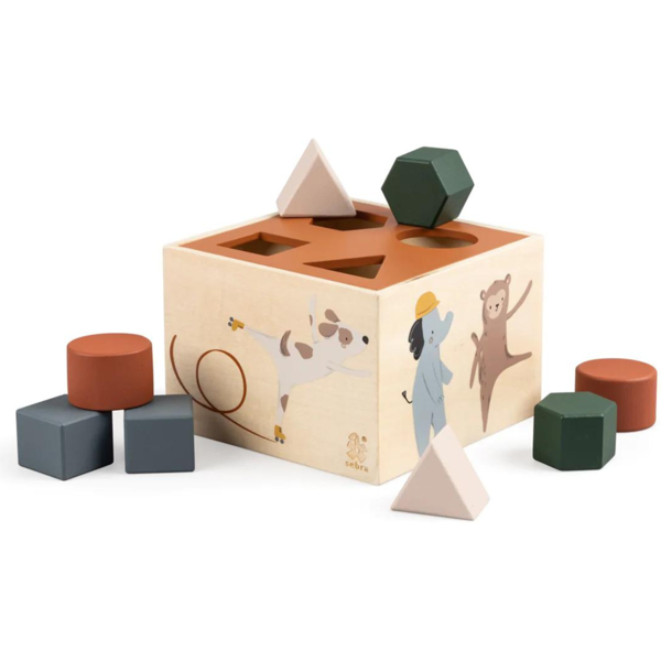 sebra gioco montessori cubo in legno con forme geometriche animali