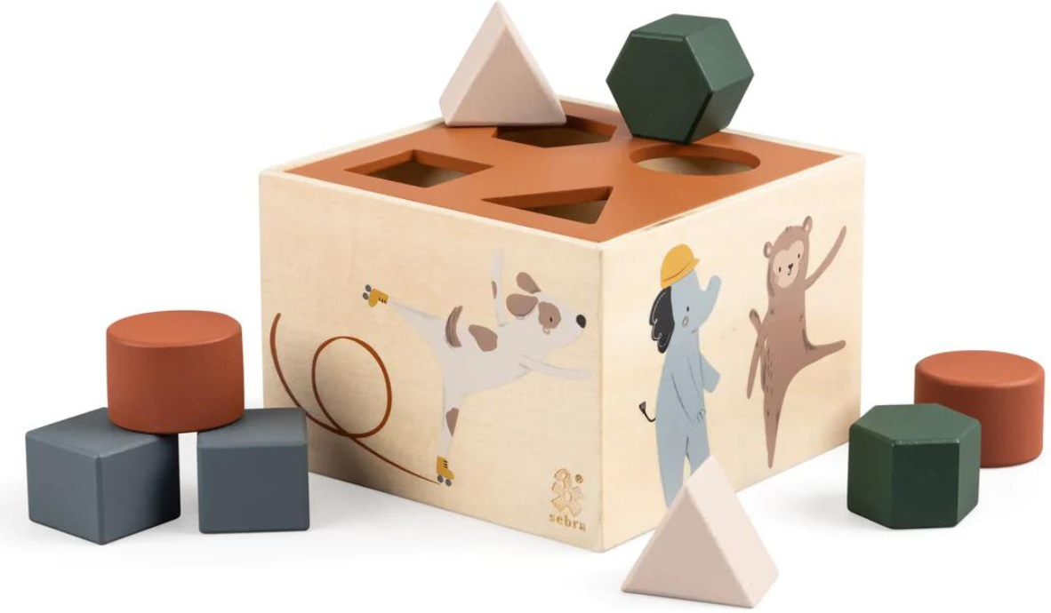 Sebra Gioco Montessori Cubo in Legno con Forme Geometriche Animali