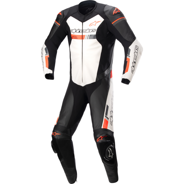 alpinestars tuta in pelle  gp force chaser nero-bianco-rosso fluo