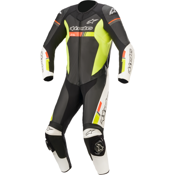 alpinestars tuta in pelle  gp force chaser nero-bianco-arancio fluo-giallo fluo